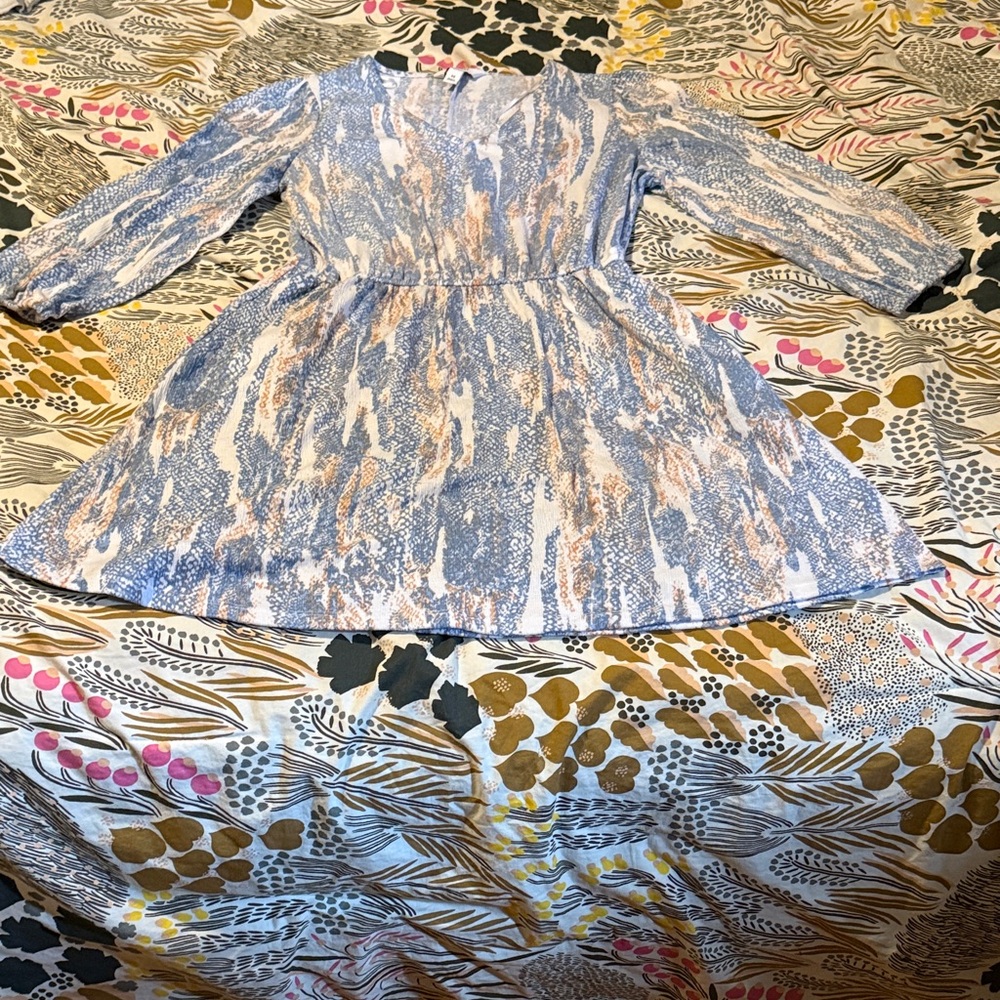 Nine West Blue & Cream Printed Midi Dress